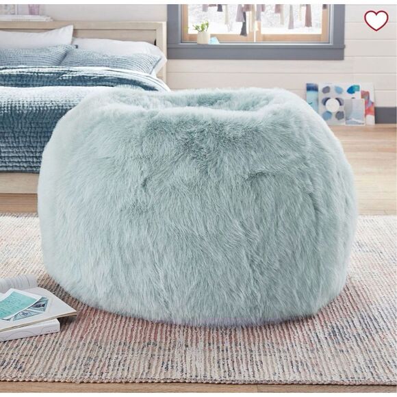 Pottery Barn Teen Feathery Faux Fur Porcelain Blue Bean Bag Chair Slipcover Only - Picture 1 of 8